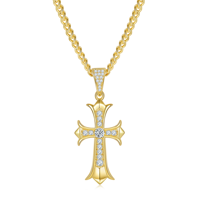 复古十字架NecklaceS925银PendantMoissanite3.0mmD级